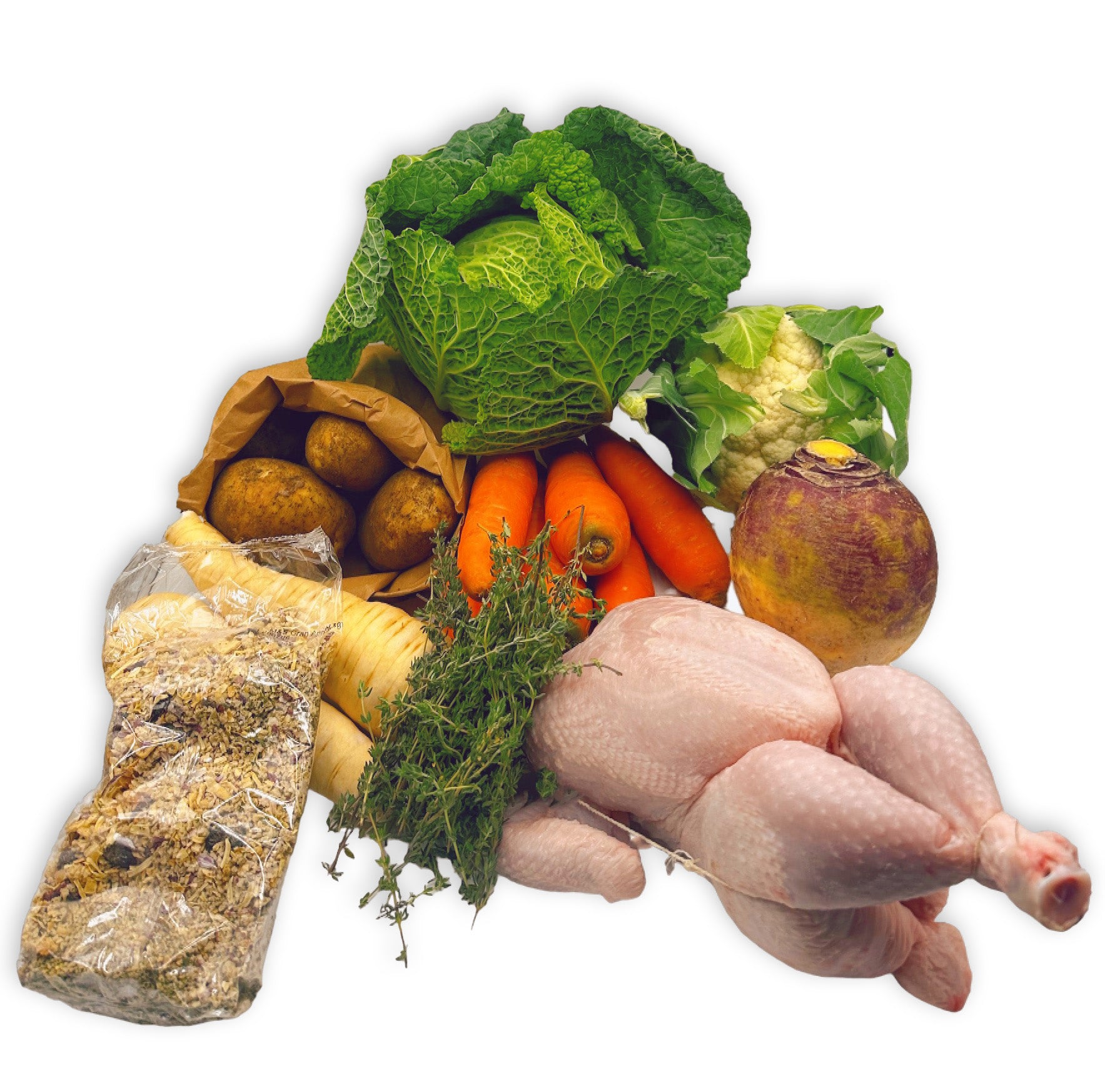 Roast Box - Whole Chicken with Vegetables, Stuffing and Thyme